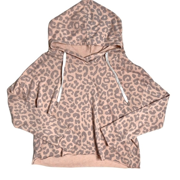 Peyton Jensen Pink Gray Leopard Pull Over Hooded Sweatshirt Size Small - Picture 12 of 15